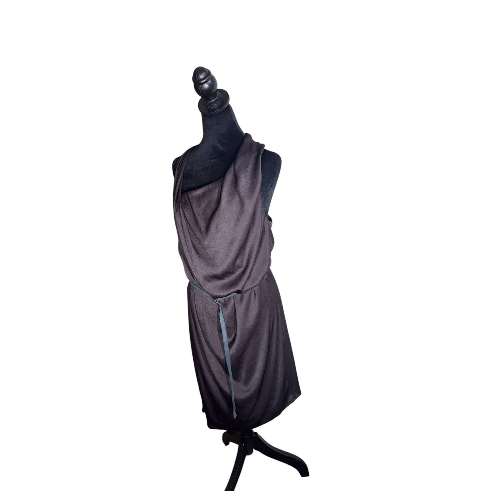 Helmut Lang Draped Cocktail Dress Womens 8 Grey Excellent Asymmetrical Belted