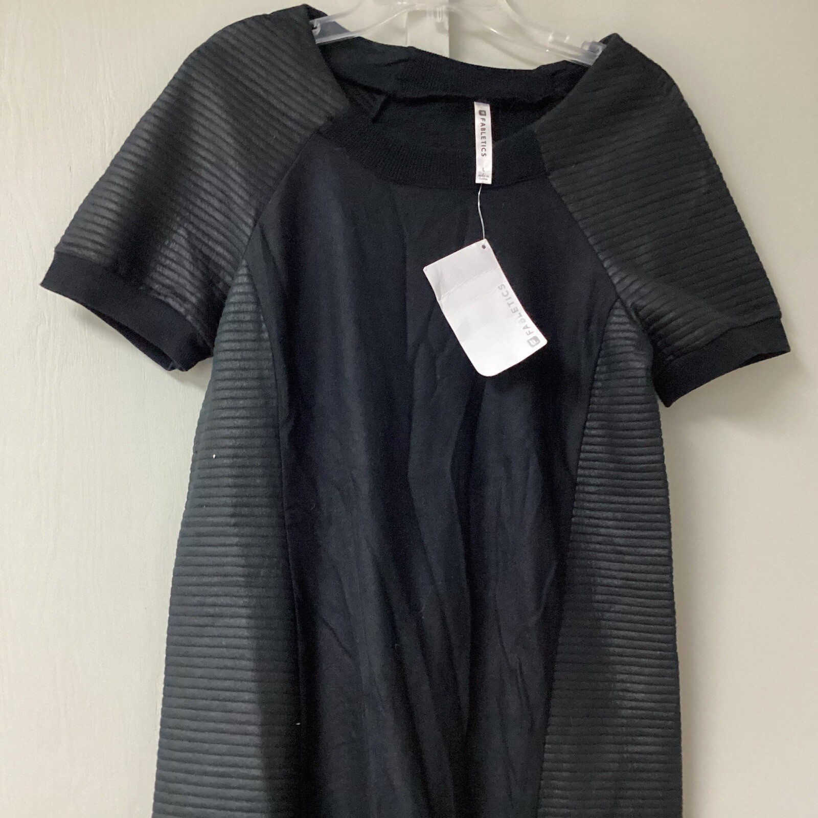 Fabletics Brenna Black Quilted Sweater Dress Size Large Short Sleeve Fleece New
