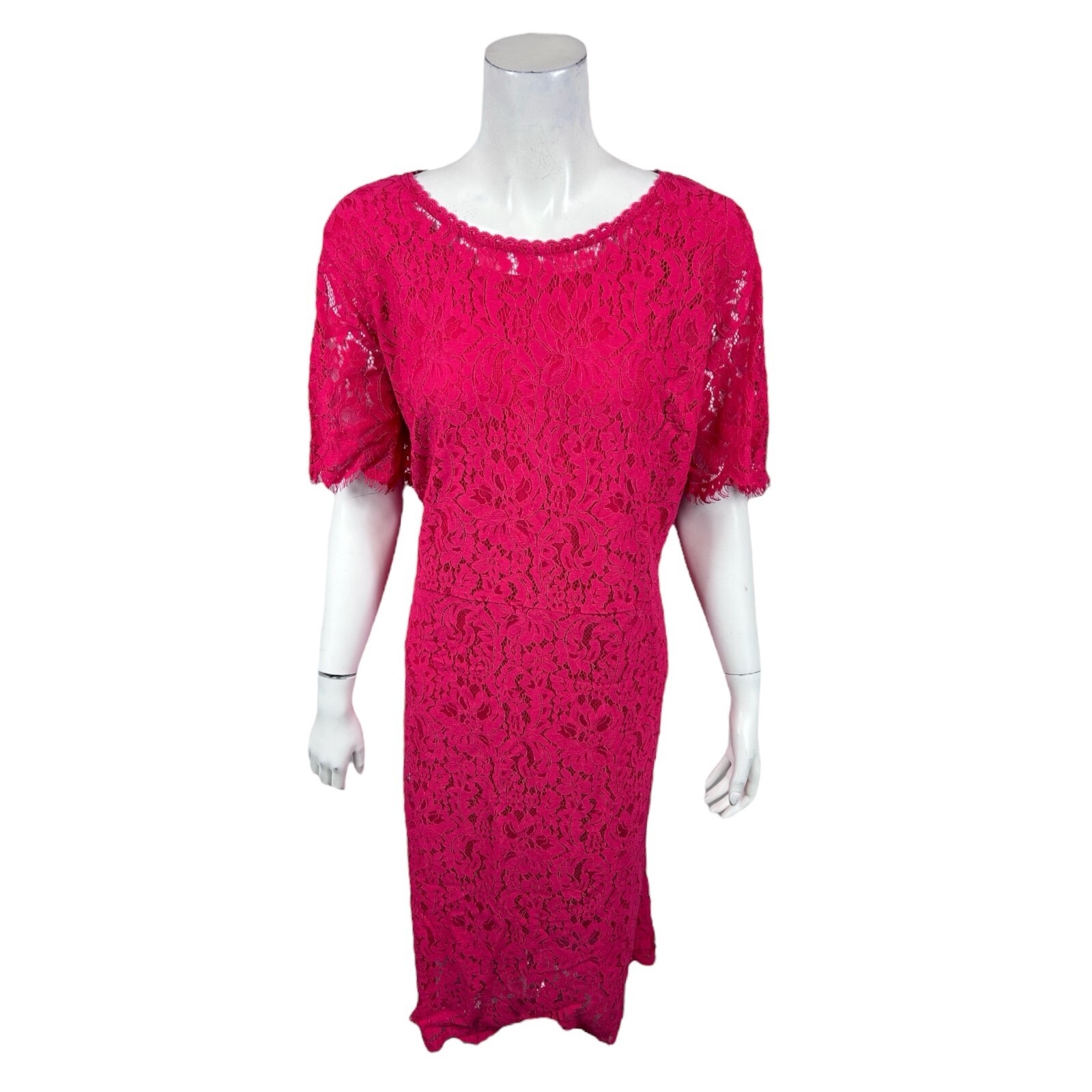 Isaac Mizrahi Women’s Regular Lace Fit and Flare Dress Bright Rose Small Size