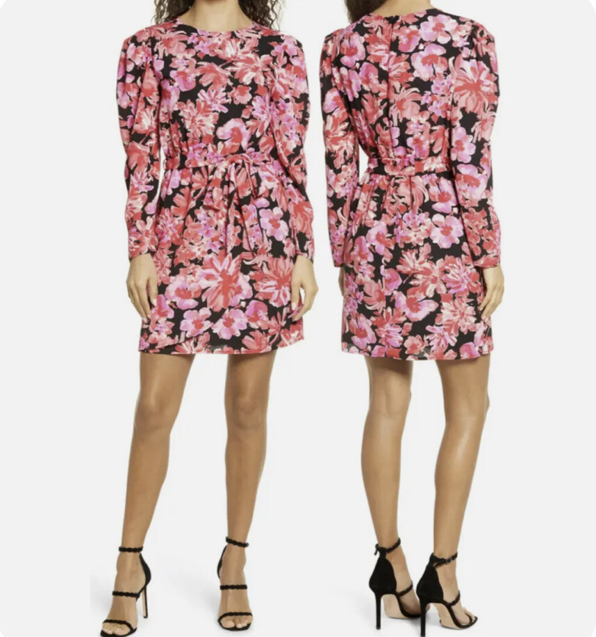 Fraiche by J Large Kanya Puff Long Sleeve Tie Waist Minidress Cocktail New D25