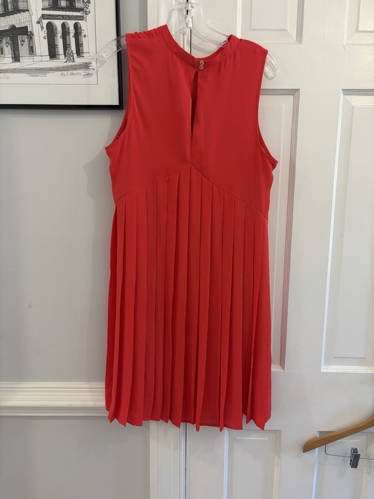DR2 by danielrainn Coral Red Pleated Sleeveless Shift Dress Round Neck M