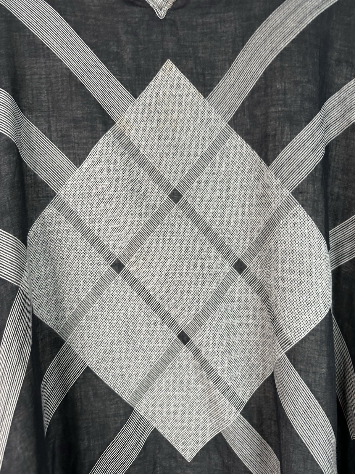 BILLY REID Boxy Tunic Kaftan Poncho Shirt Sz M / L Black Plaid Gauze monochrome