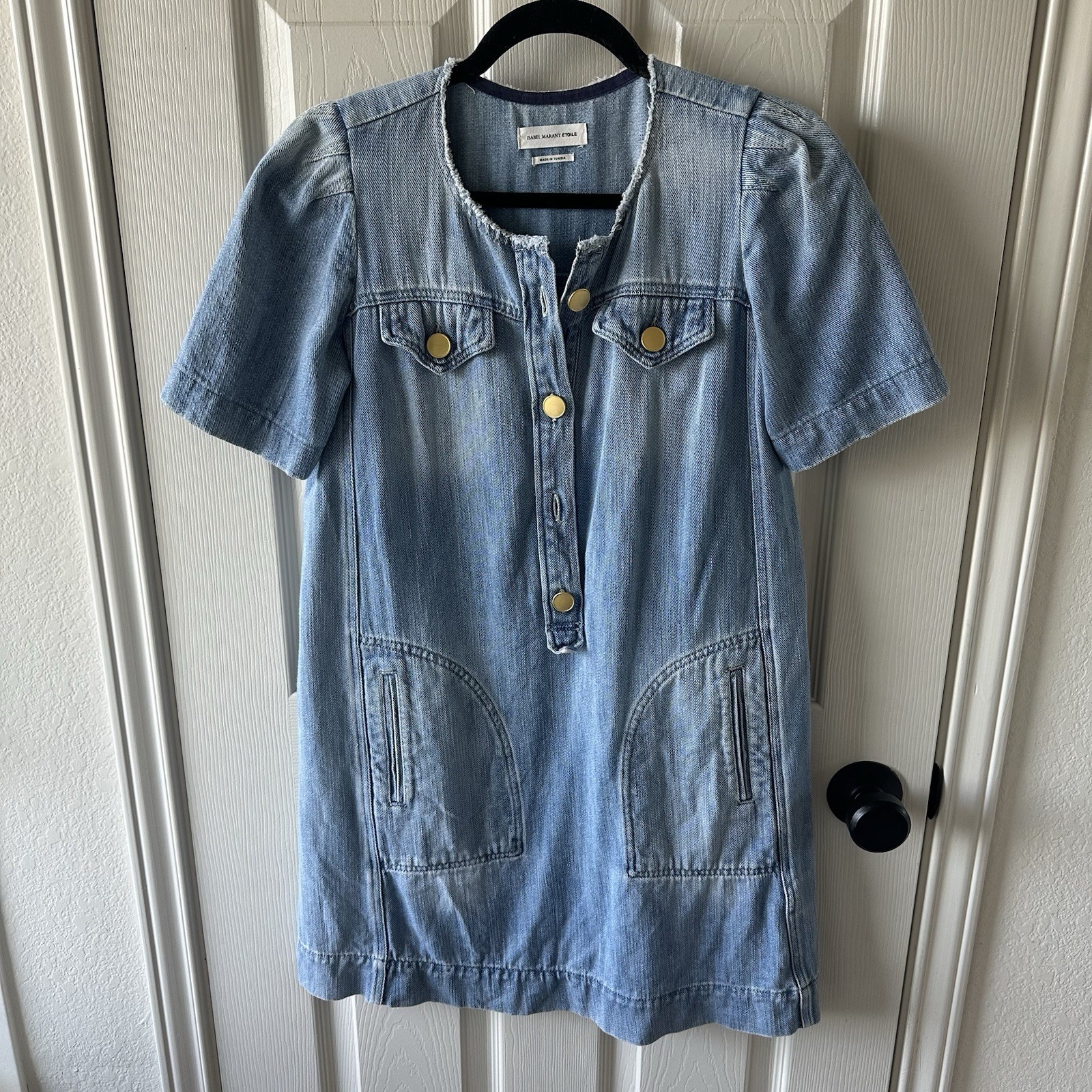 Isabel Marant Etoile Women’s Oriane Blue Denim Mini Shift Dress Size 36/4