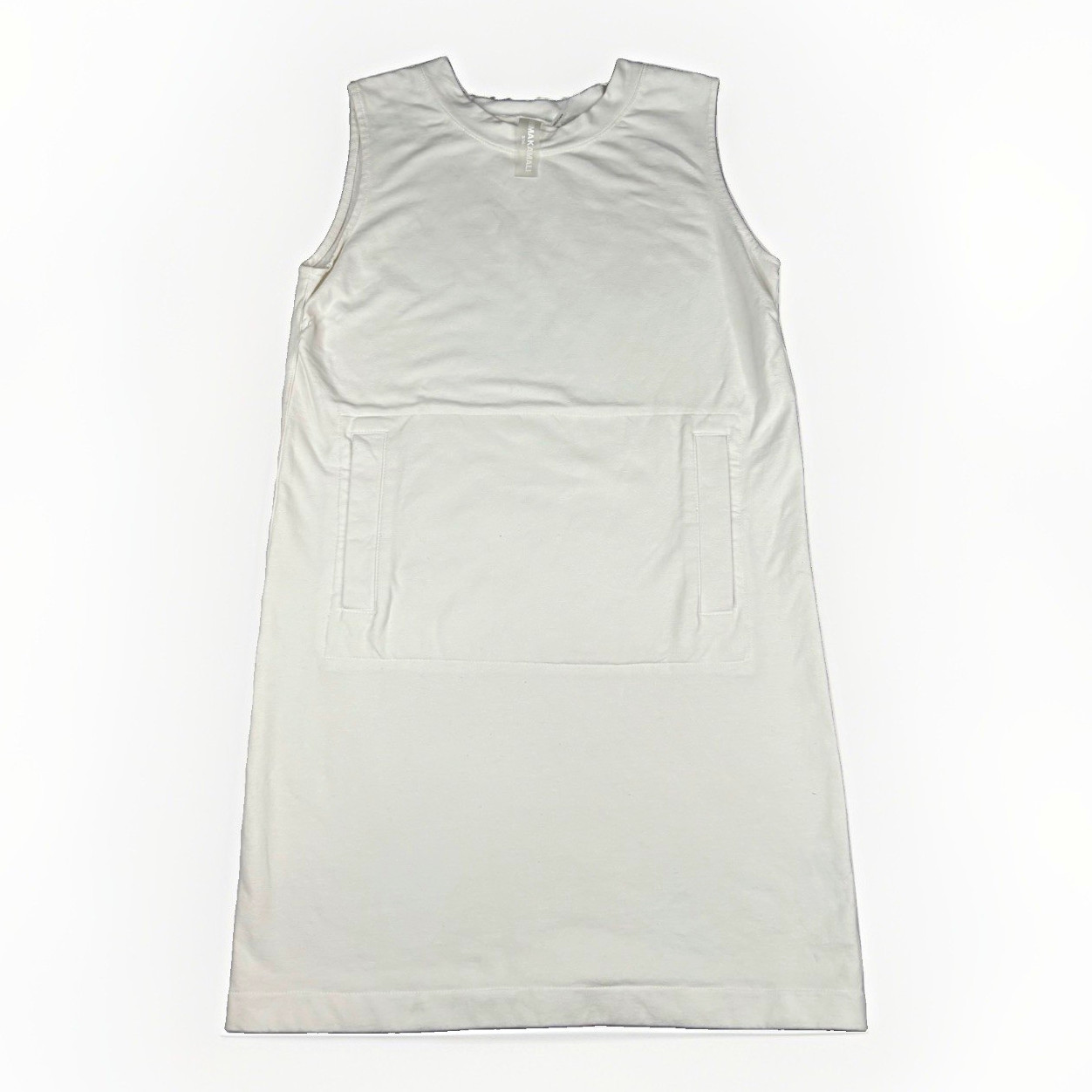 Norma Kamali White Sleeveless Mini Dress S Round Neck Knit Pockets