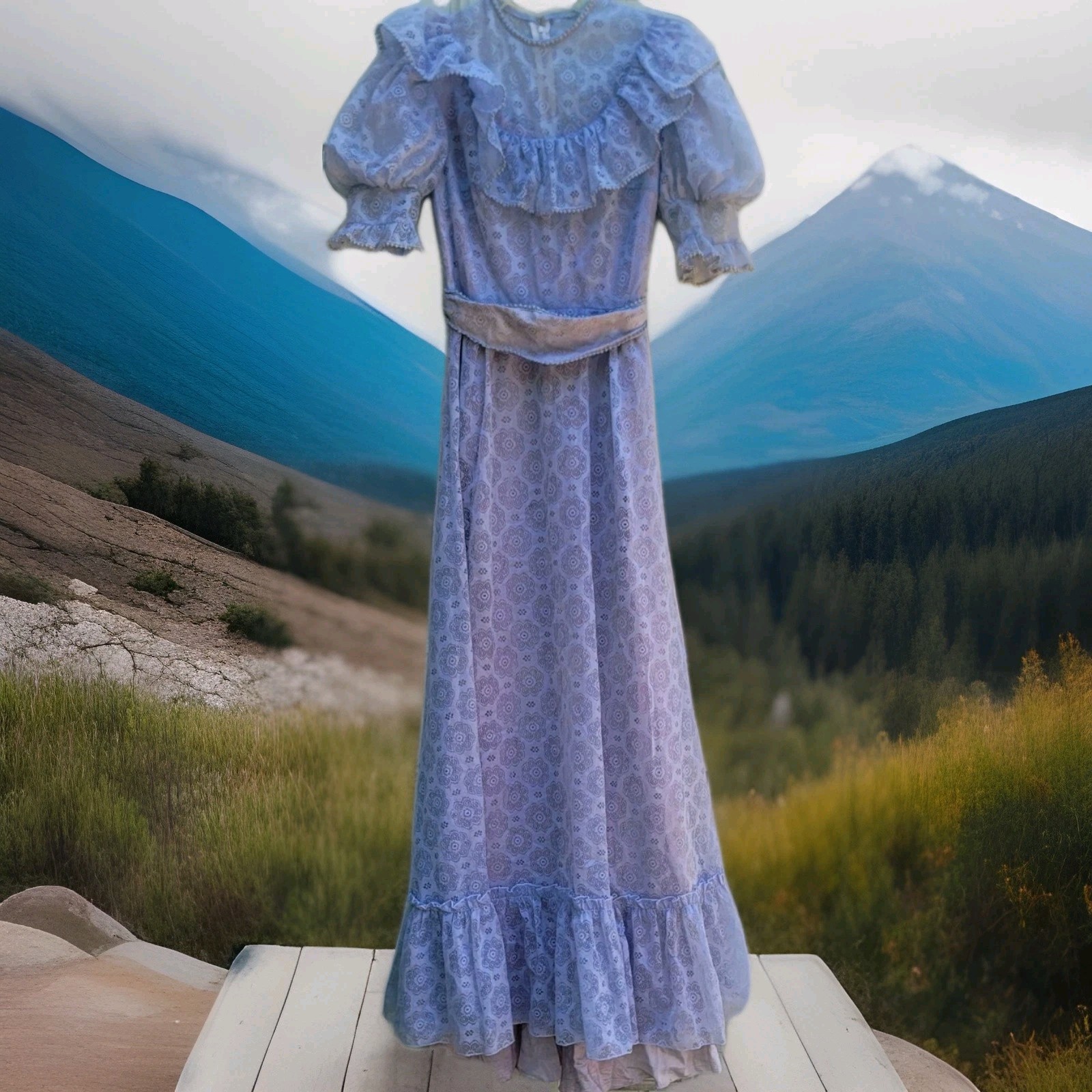 Handmade Halloween Gown Prom Corpse Zombie Costume Blue Long Dress