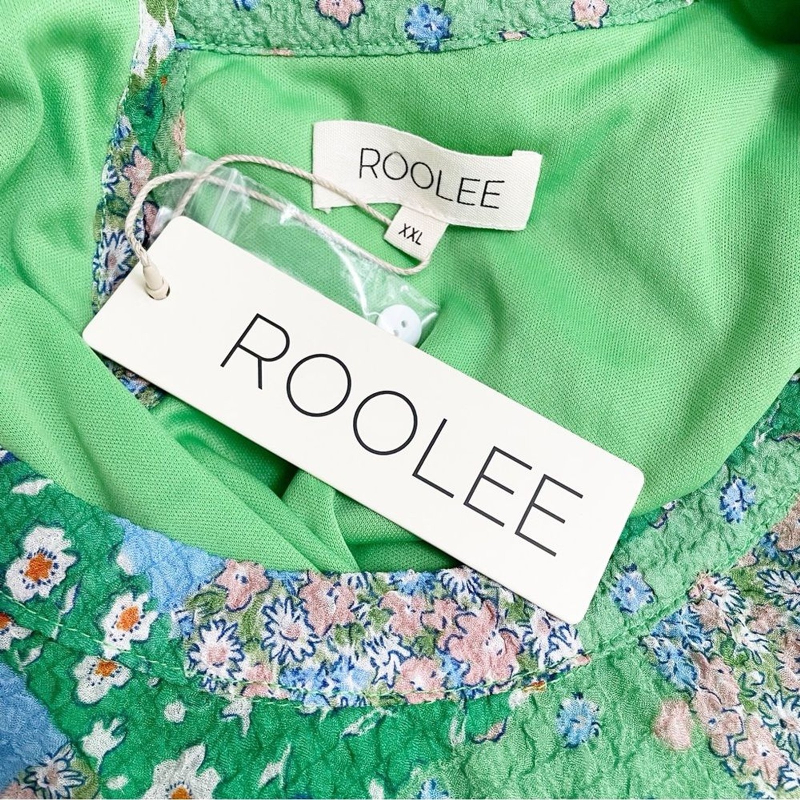 NWT Roolee Cottagecore Floral Patchwork Midi Dress Size XXL Coastal Spring Green