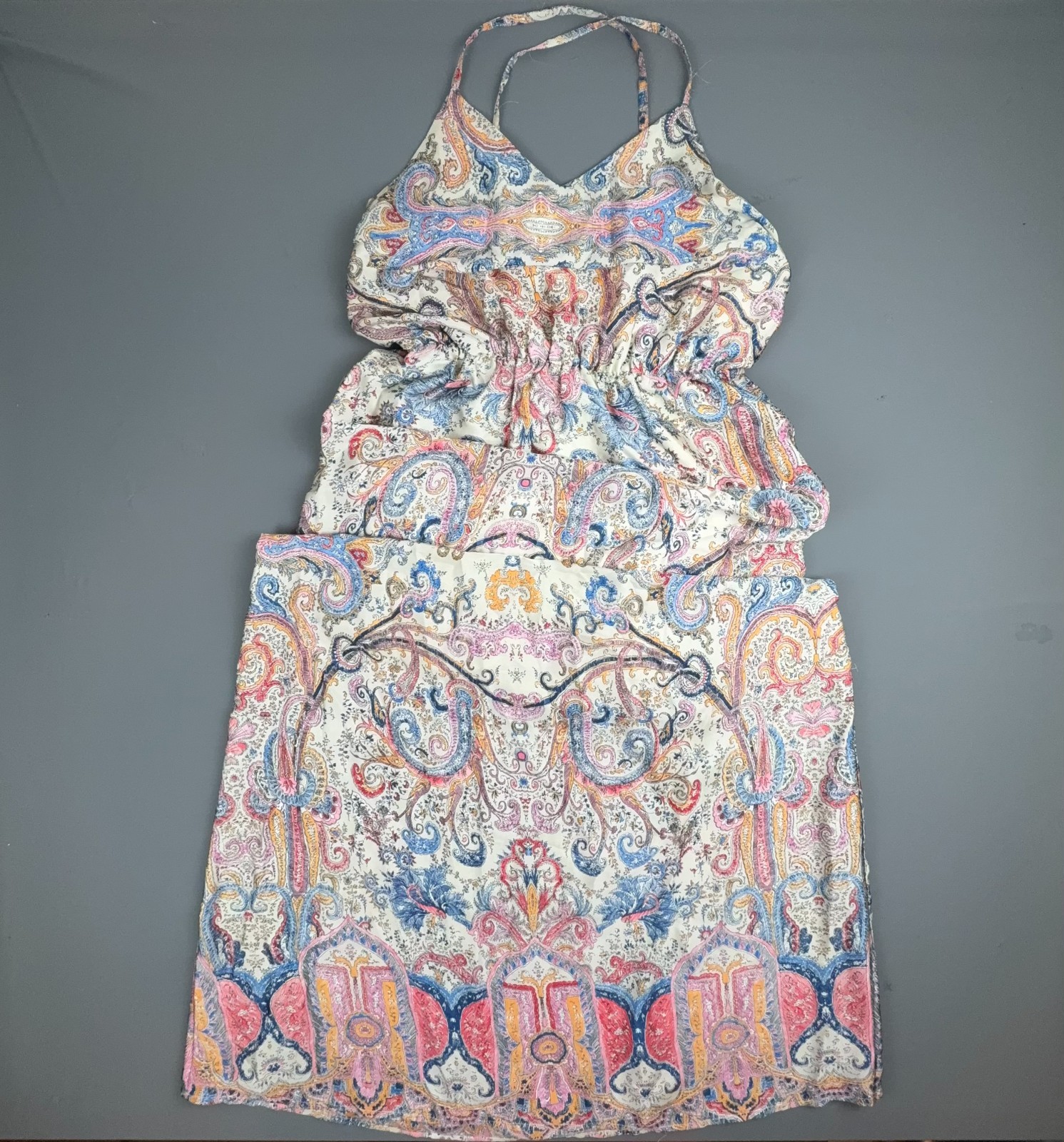 Dani Collection Dress Womens Large Paisley Halter Maxi Boho Tiered Ruffle