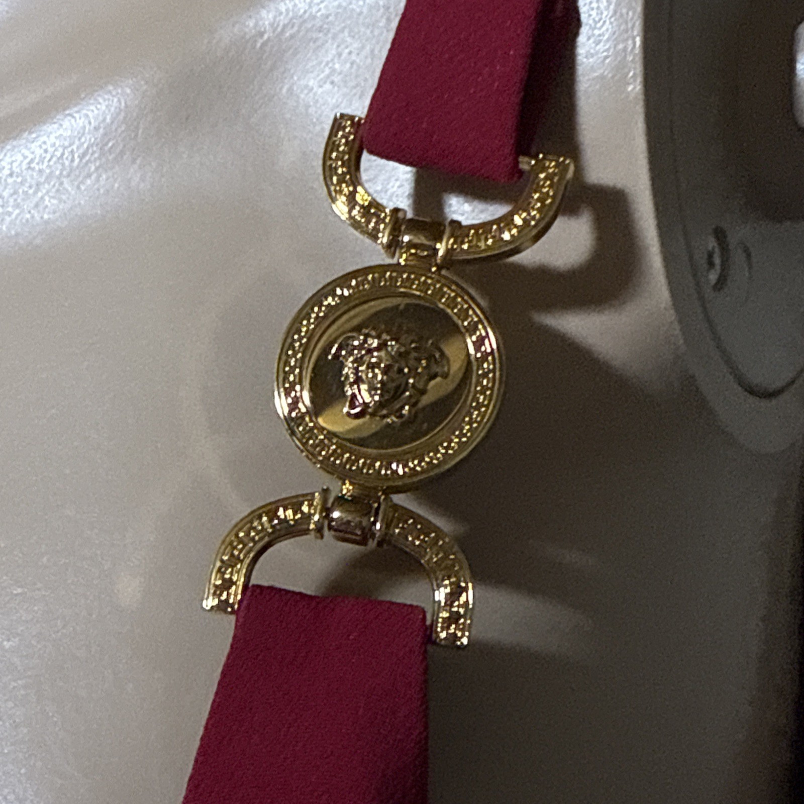 Versace 2024 Gold Medusa Logo Cady Red Sheath Midi Cocktail Dress US 2 4 / IT 40