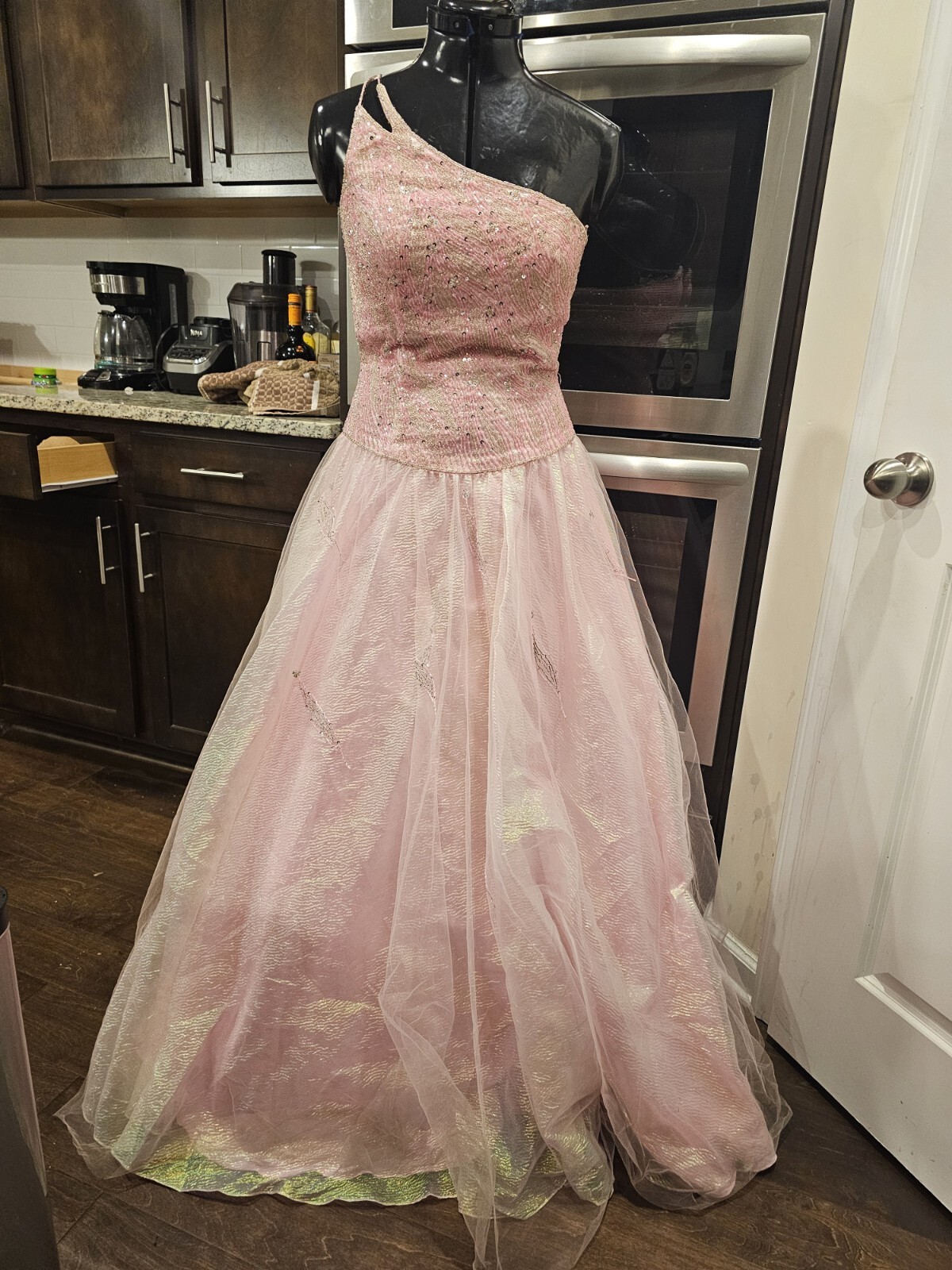 My Fashion Pink Beaded Sequin Strapless Sheer Ballgown Prom Medium
