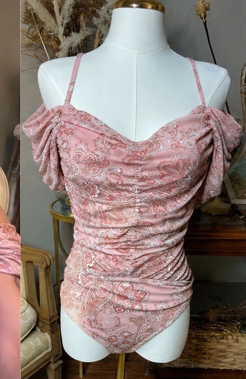 🌸Rare VTG Y2K Bebe Ruched Bodysuit Coquette Cottage ROMANTIC Festival