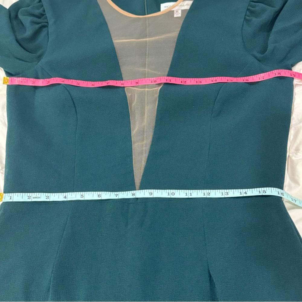 DRESS THE POPULATION KELLI PLUNGING CREPE SHEATH DRESS PUFF LONG SLEEVES GREEN
