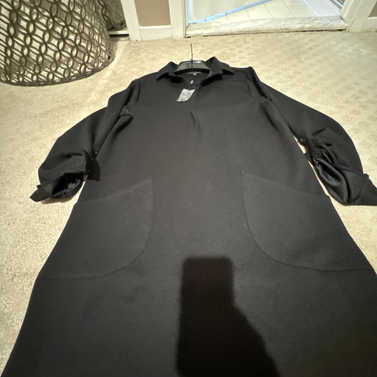 For Cynthia Black Shift Scuba Roll Tab Sleeve Collared Dress. Sz M. NWT!