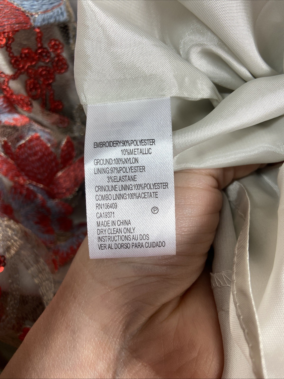 Tahari by Arthur S Levine Flared Dress Blue/Red Floral Embroidery/Sequin Size 14