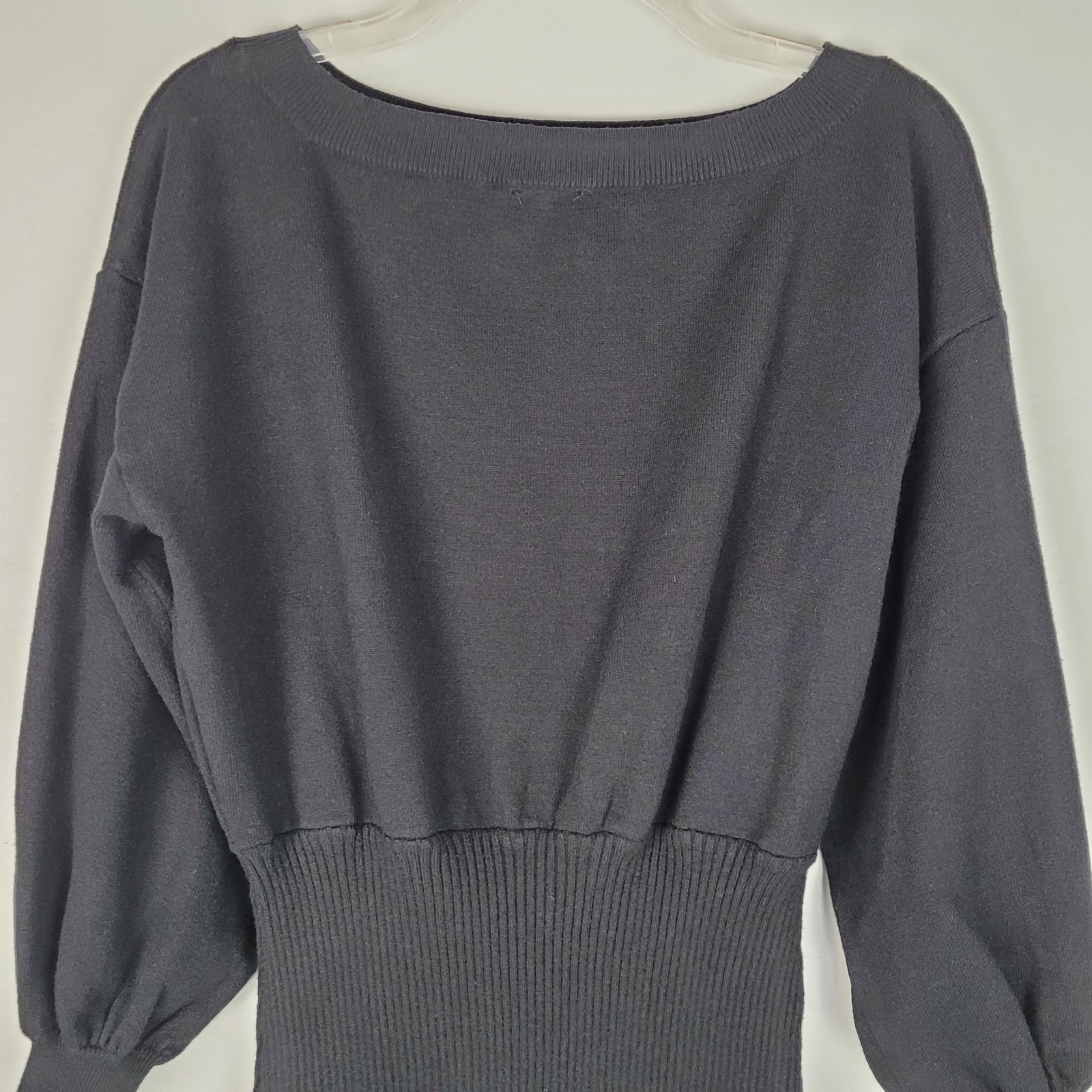 Beginning Boutique Size 12 Mini Sweater Dress Long Puff Sleeve Black