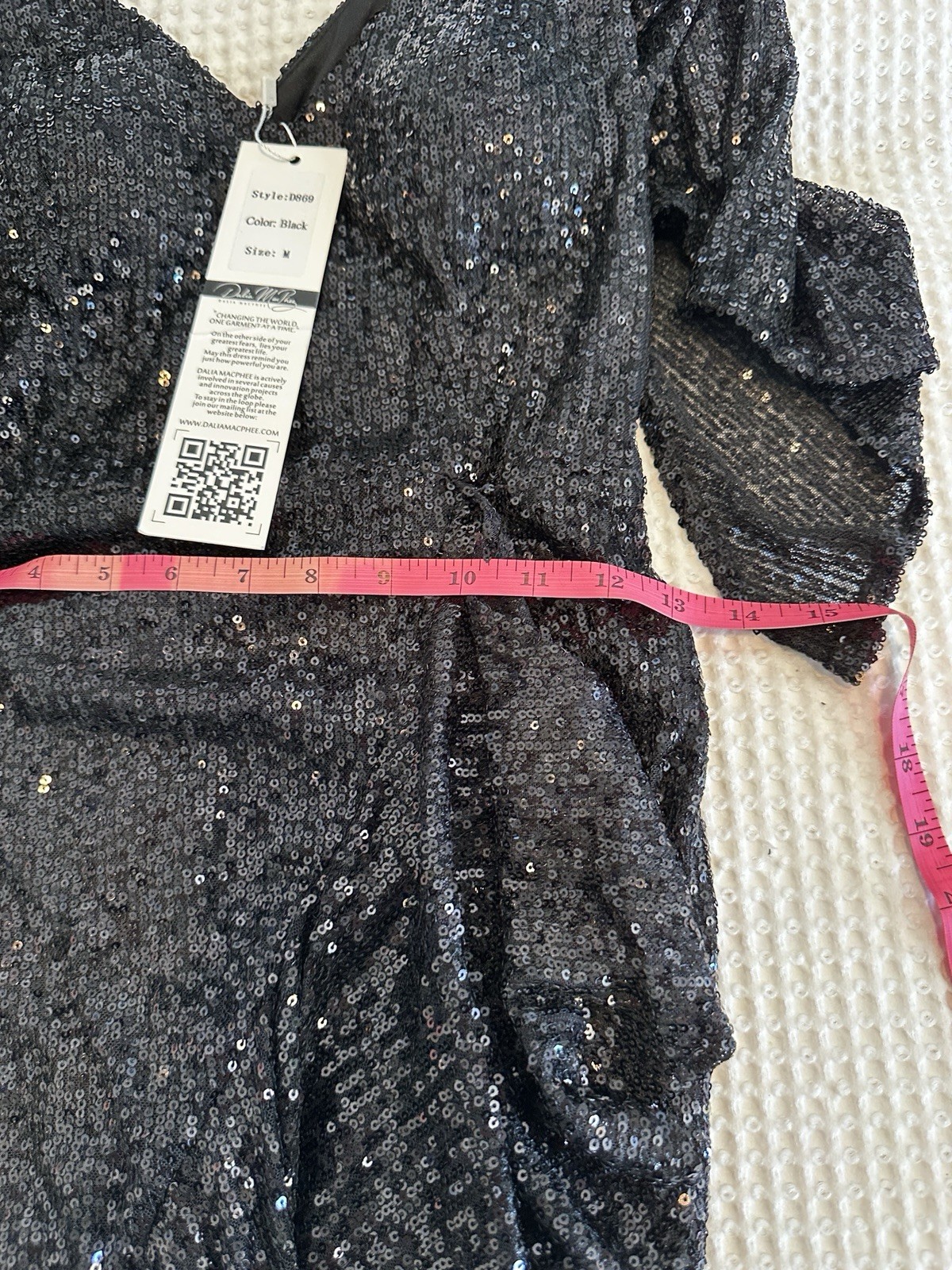NEW Dalia Macphee All Over Sequin Asymmetrical Dress Black Cascade Size Medium