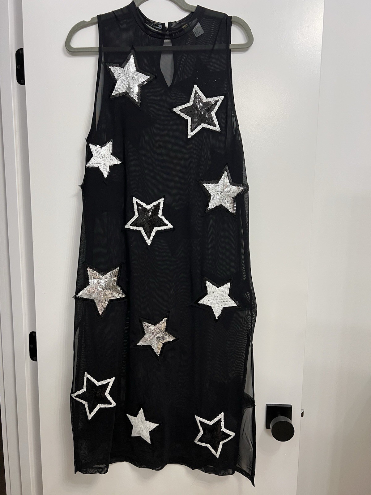LN midi pencil shift mesh dress black stars Christmas sequin divided Medium M