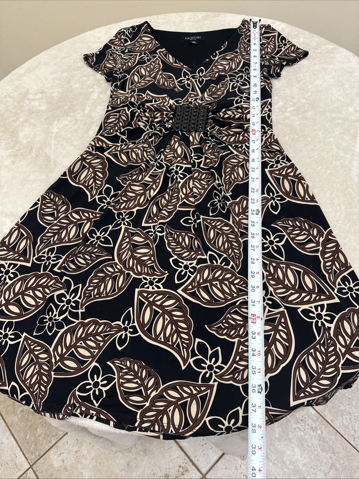 Perception Womens STRETCH Black Brown Beige Floral Fit & Flare Dress 10 Petite