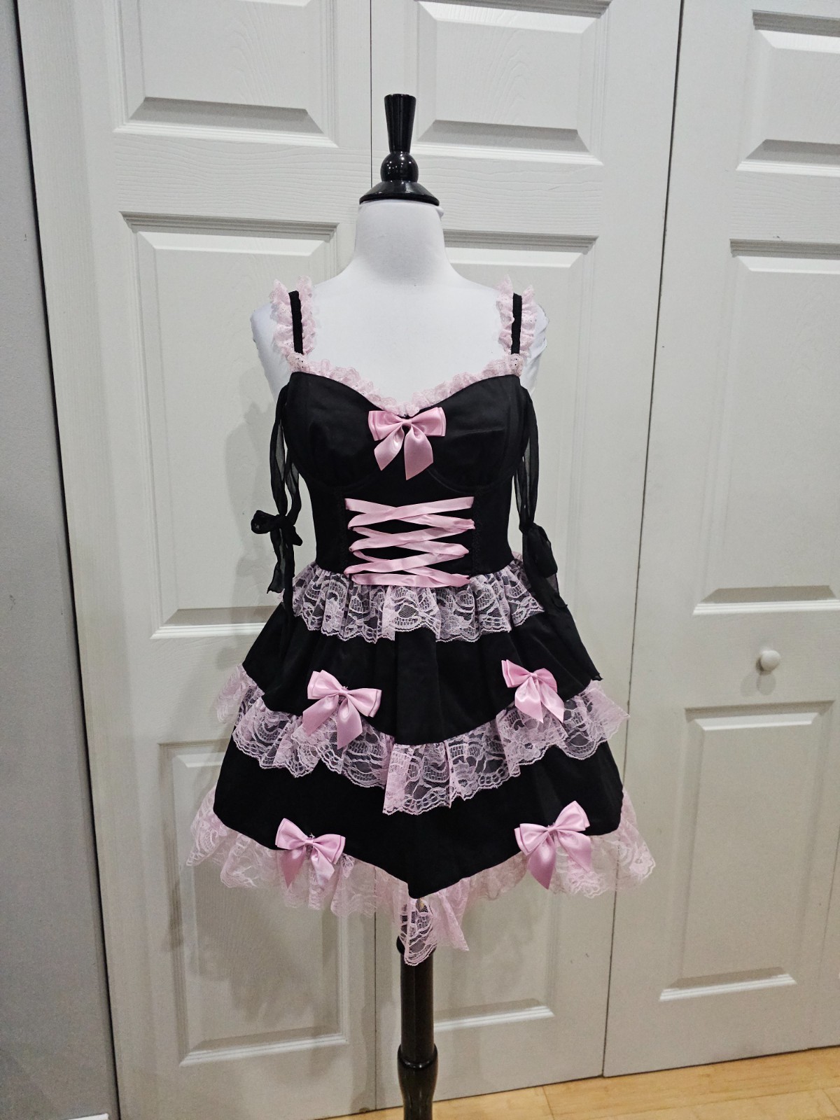 Dolls Kill Widow Thank Goth For You Black Pink Lace Tutu Lolita Mini Dress S