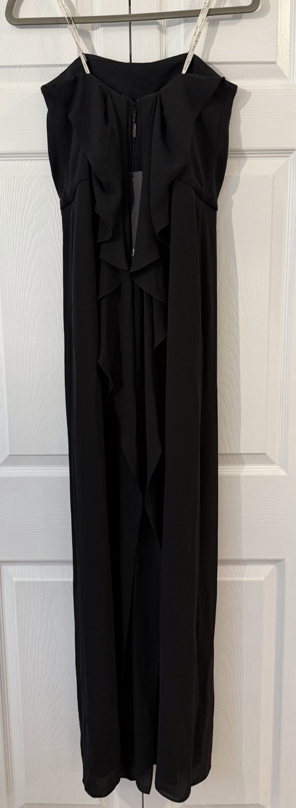 $425 Halston Heritage Strapless Drape Back Flowy Gown Bustier Slit Black 0