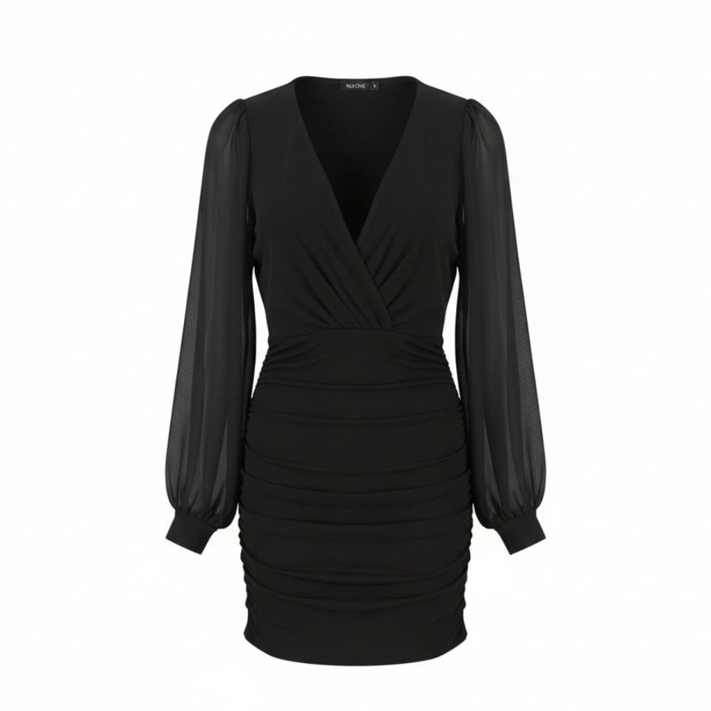 NELLY NLY One Chiffon Sleeve Women Dress S Black Fitted Long Sleeve Mini *