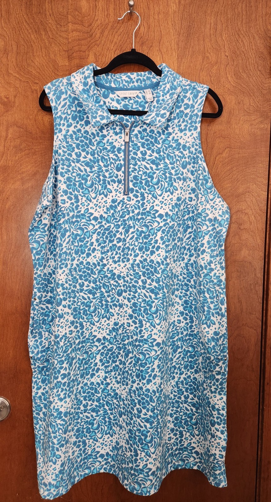 Sport Savvy Aqua & White Leopard Sleeveless Summer Grandma Dress Size 1X