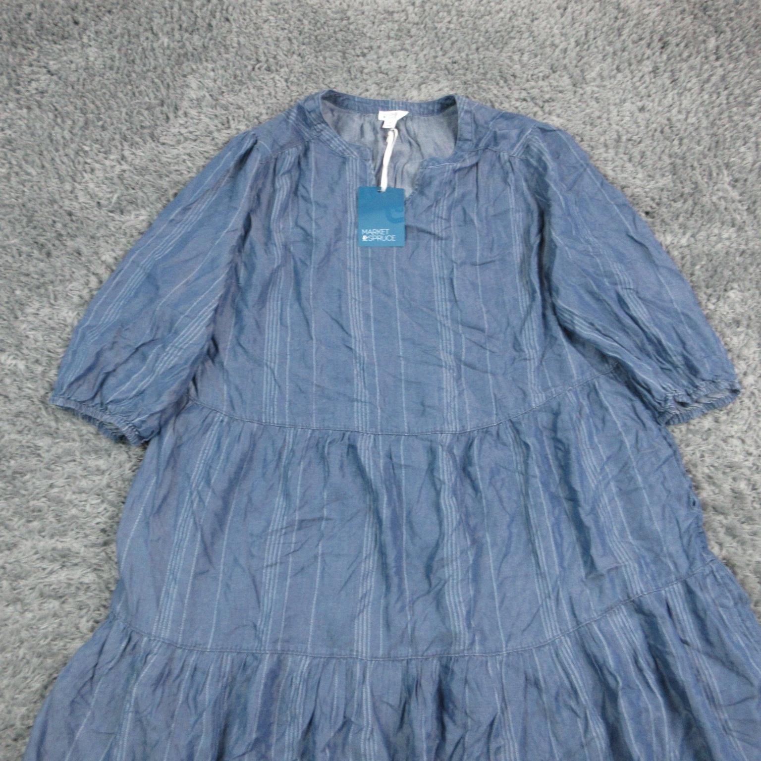 Market & Spruce Dress Womens 2X Blue Trapeze & Swing Midi 3/4 Puff Sleeve NWT
