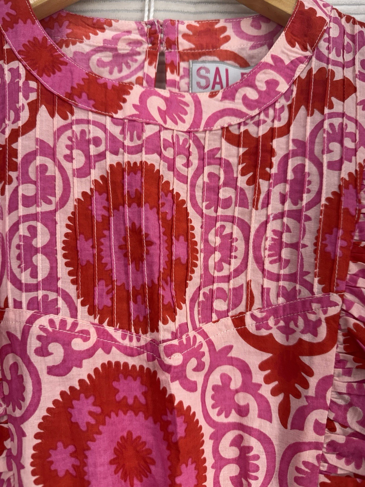 Sal Rosa Ruffle Flutter Sleeve Cotton Midi Vibrant Dress Pink Red Size 10