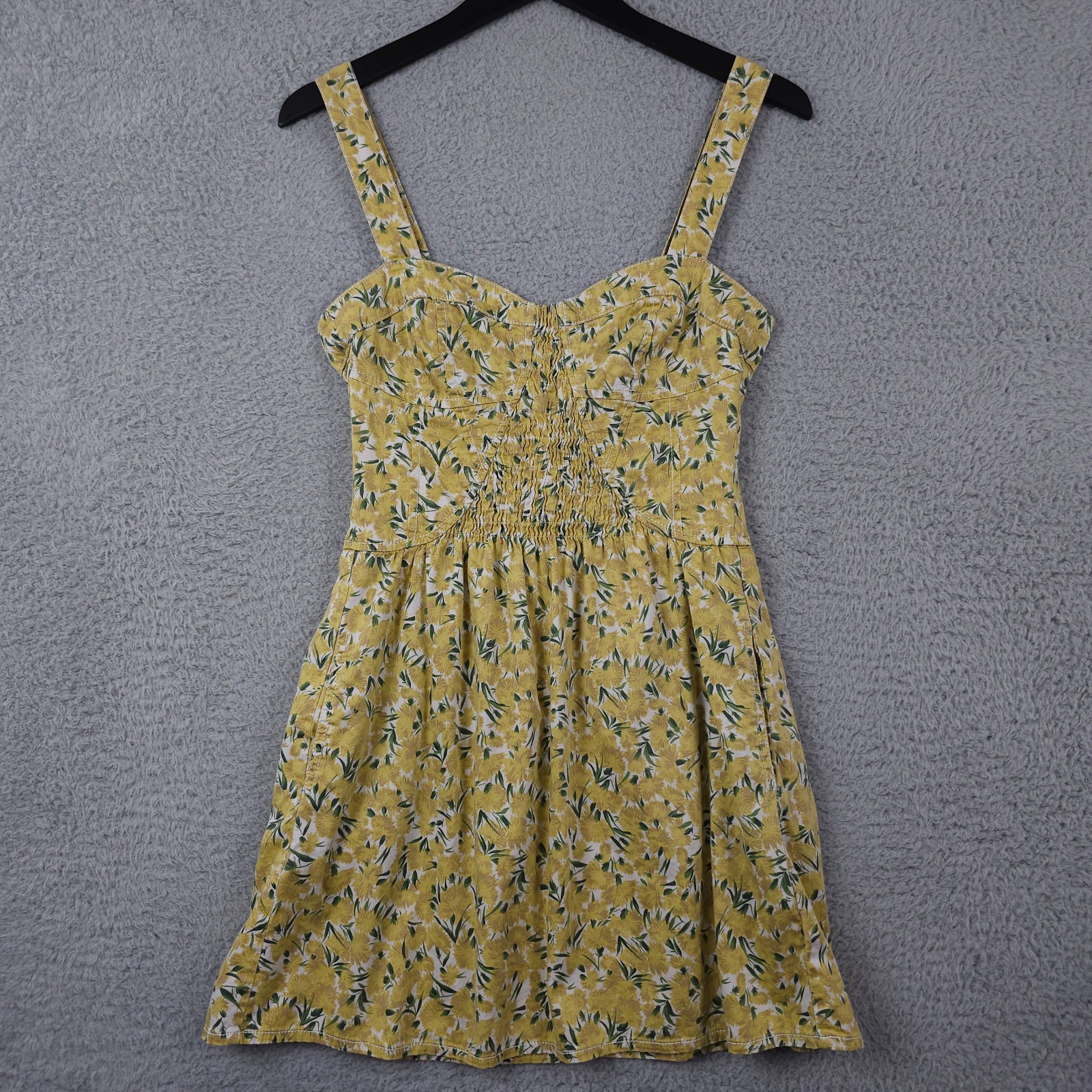 Free People Dress Womens Small Yellow Poppy Petals Corset Fit Flare Mini Boho