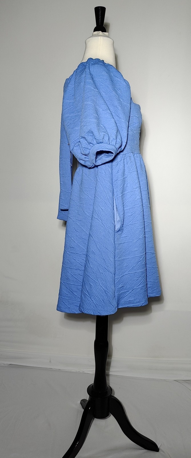 Free People Violet Mini Dress Size S Blue Textured Square Neck Puff Sleeve Boho.