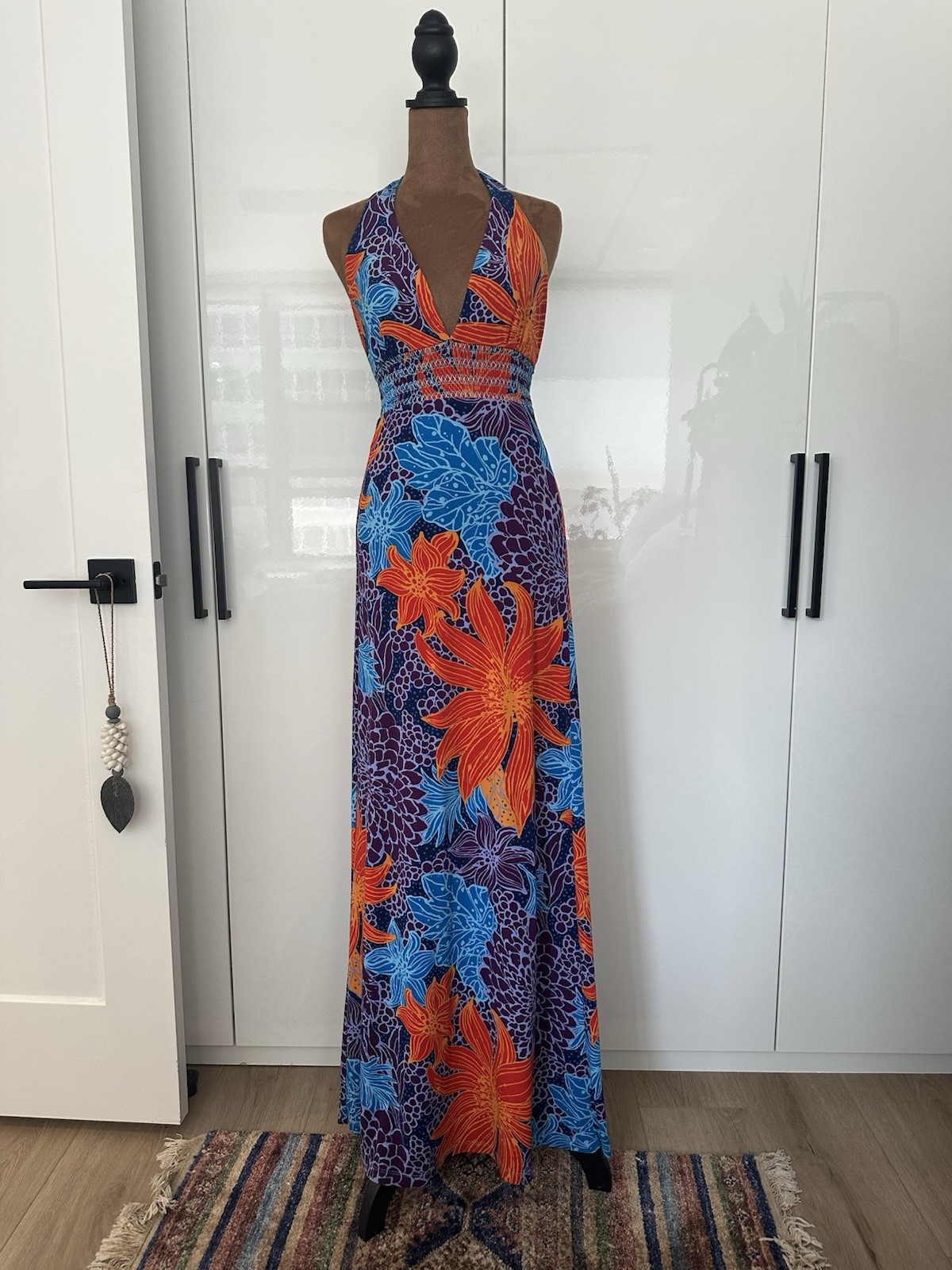 Moda International Women’s Floral Halter Maxi Dress Size S Multicolor Stretch