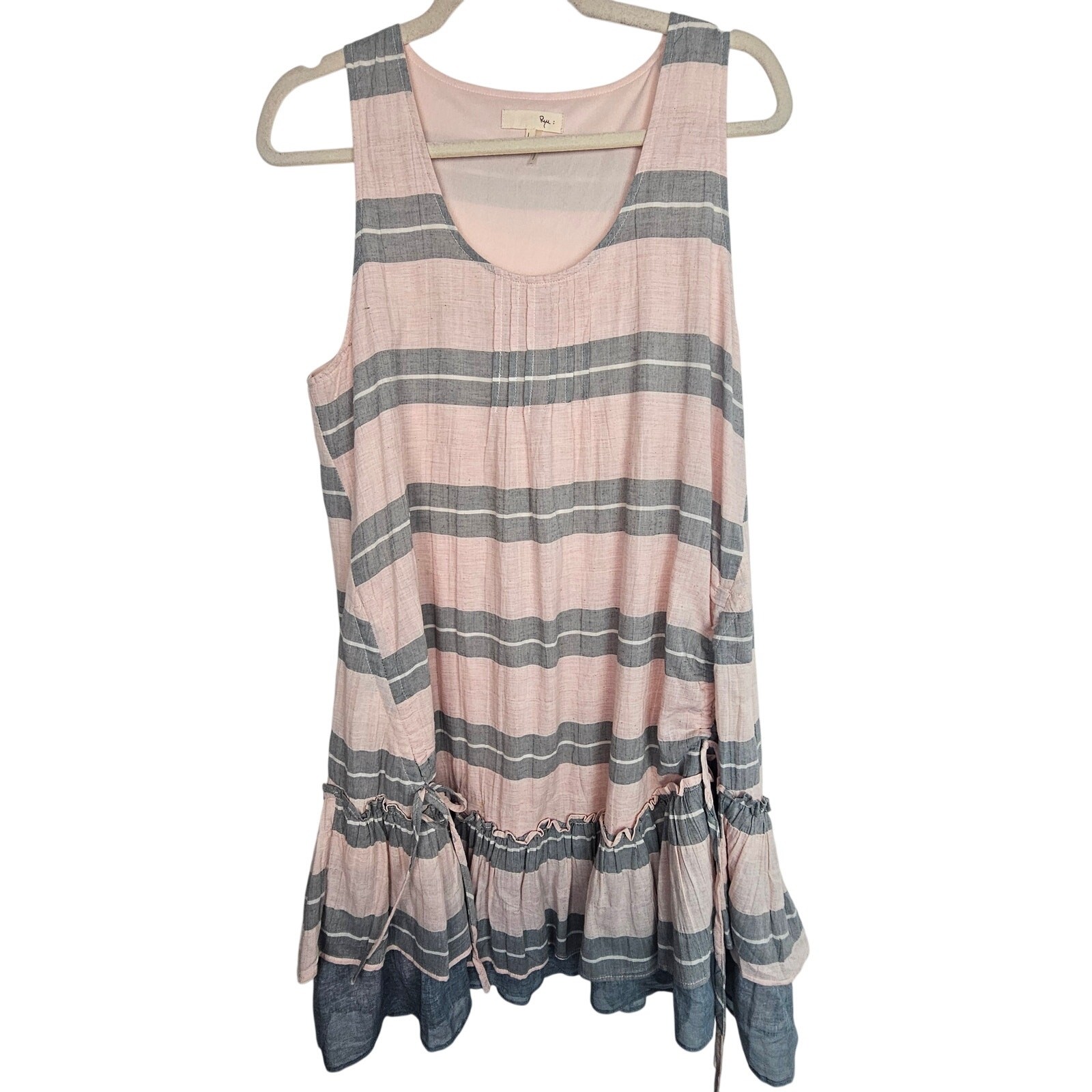 Anthropologie Ryu Womens Striped Mini Dress Sz L Boho Ruffle Hem Hippie Festival