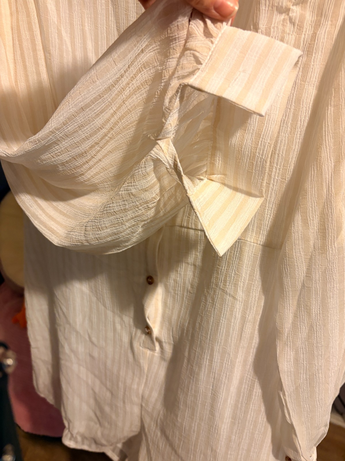 PrettyLittleThing – White w Yellow Stripes Button Up Dress, Cuffed Sleeve, Sz 12
