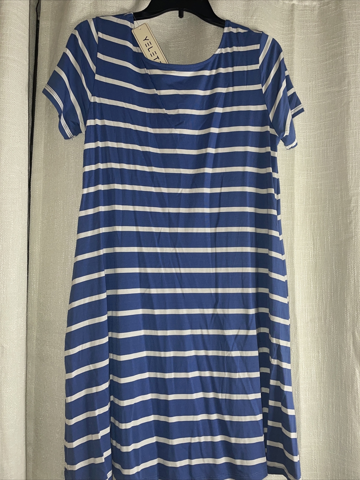 Yelete Womens Dress Blue And White Stripes Maxi Knee Length Size Medium NWT