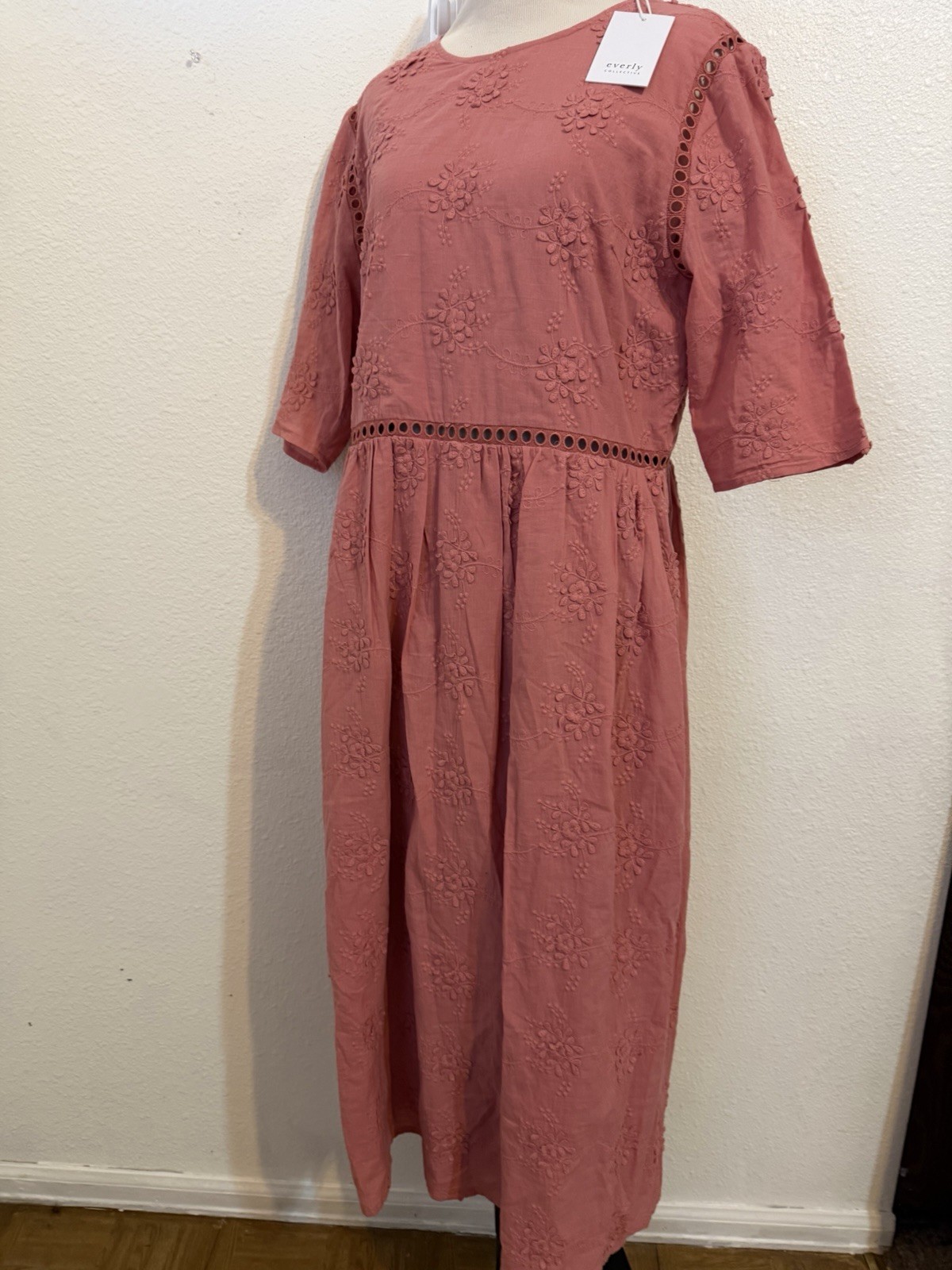 Everly On Location Dress Cotton Lace Midi Dress Beautiful Dusty Rose Size Large