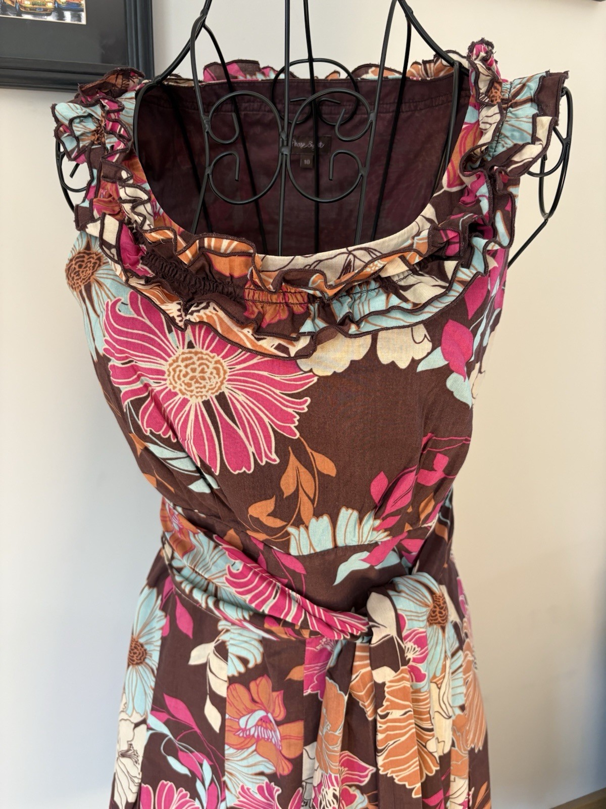 Phase Eight Women’s Brown Patterned Pencil Dress In Size 10, Length 39 Inches