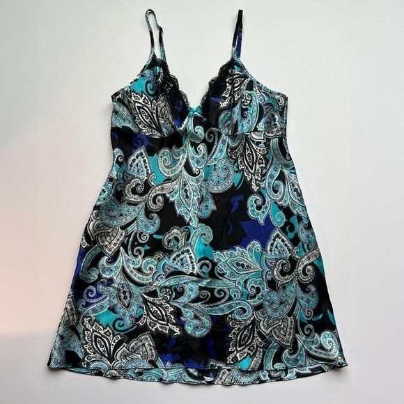 Apt 9. Y2K Blue and Black Paisley Patterned Slip Dress