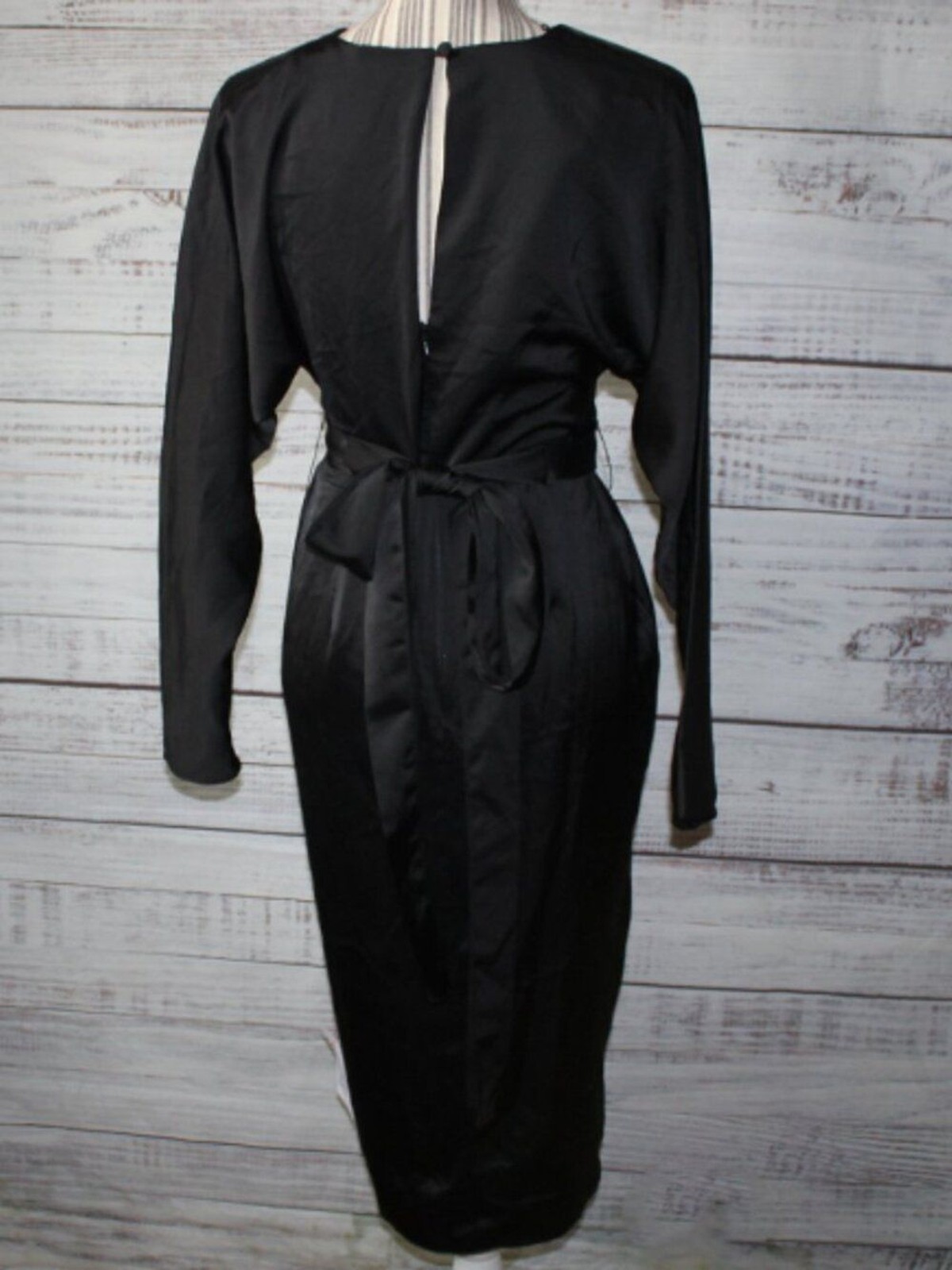 NWT ASOS DESIGN satin midi black dress with batwing sleeve and wrap waist Size 6