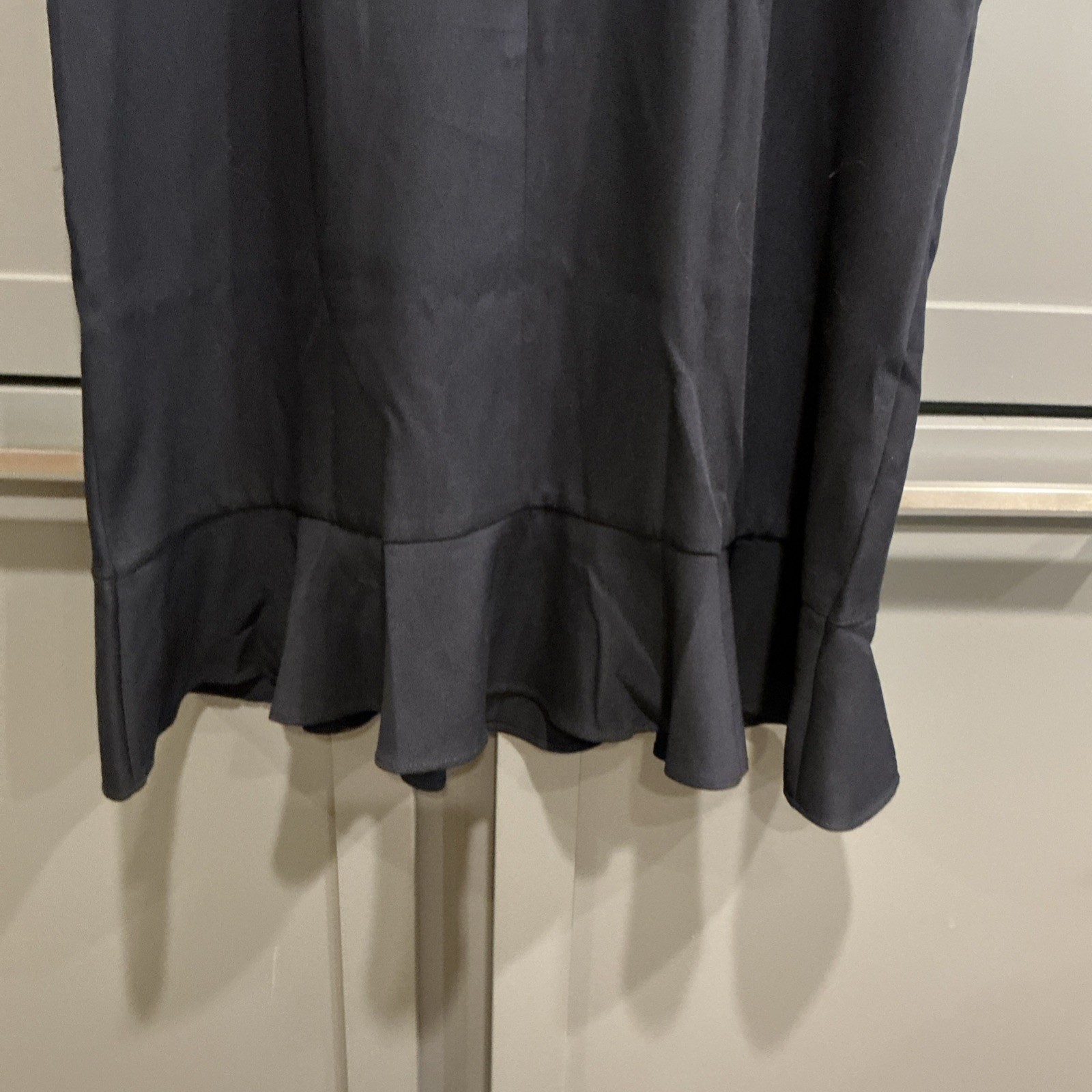 LOFT Navy Sleeveless Sheath Dress Knee Length Button Ruffle Pockets Stretch 12