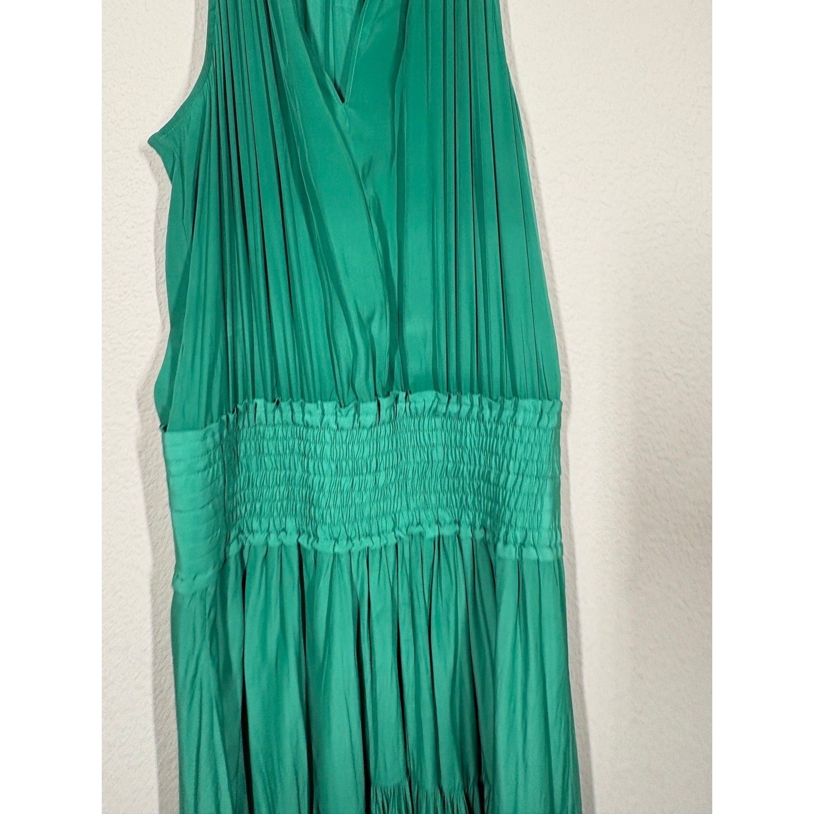A.L.C. Size 8 Cody Smocked Shift Dress Green Halter Tiered Sleeveless Maximalist