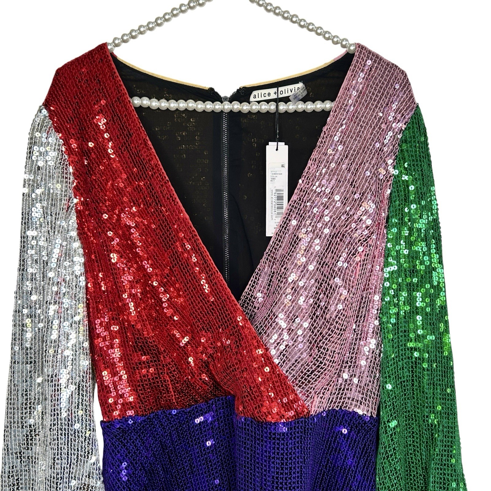Alice + Olivia Blaze Sequin Colorblock Mini Dress 10 NYE Holiday Party Hoco NWT