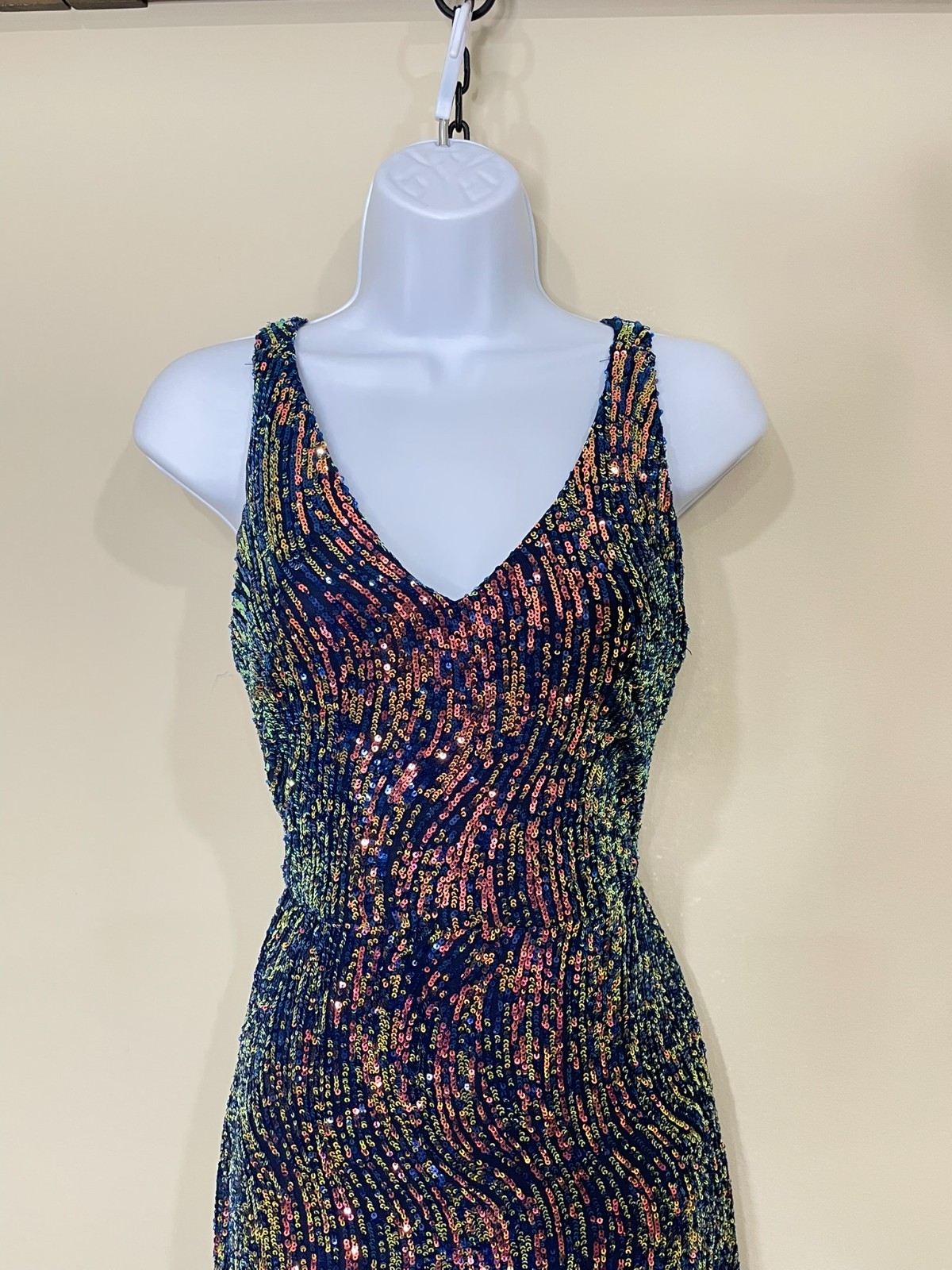 Nightway Size 8 Full Sequin Blue Maxi Dress Gown Formal Prom Gala Wedding Guest