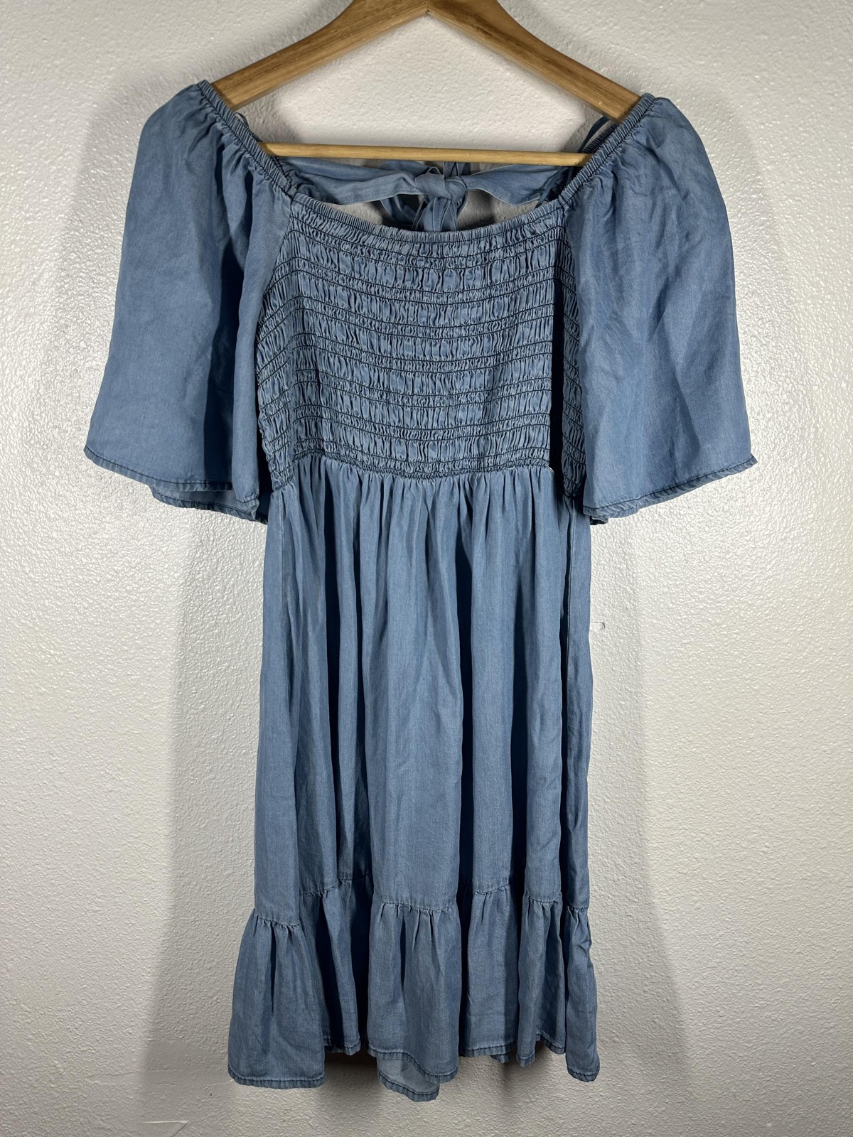 Blu Pepper Dress Womens Small Blue Off Shoulder Smocked Ruffle Hem Sundress