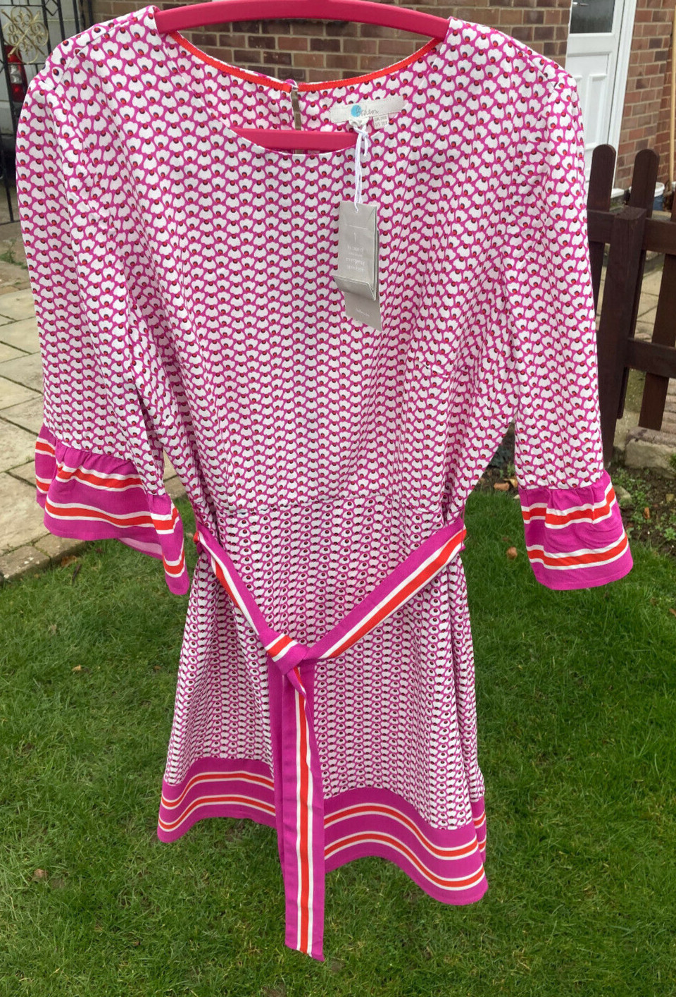 BODEN Andrea belted dress size 12 reg pink cyan colour W0159 __B 12 A ——