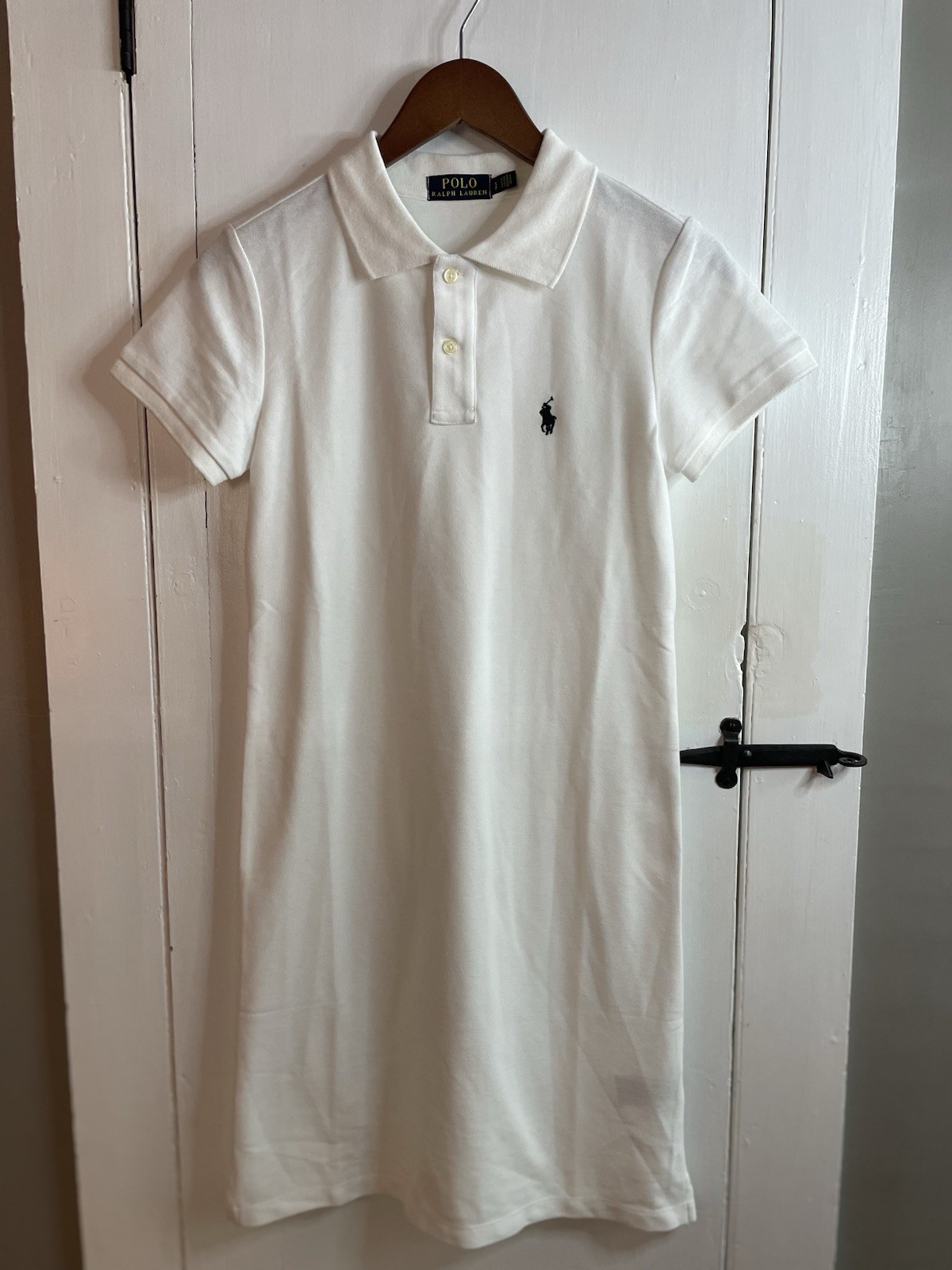Ralph Lauren White Polo 100% Cotton Polo Dress Signature Embroidered Navy Pony