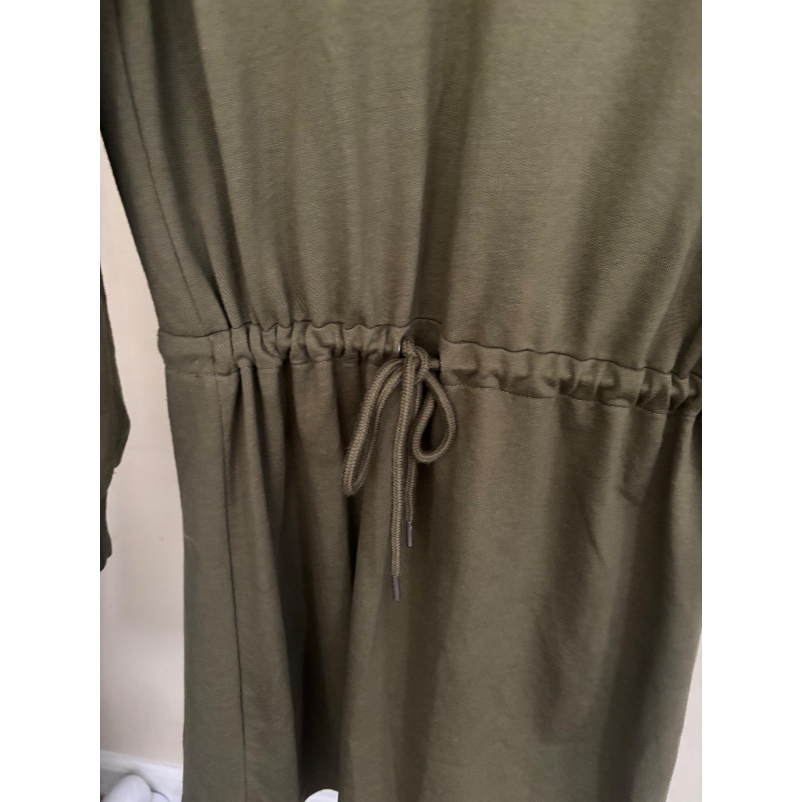 Yarn & Sea Olive Green Drawstring Waist Sweatshirt Dress XS Long Sleeve Mini