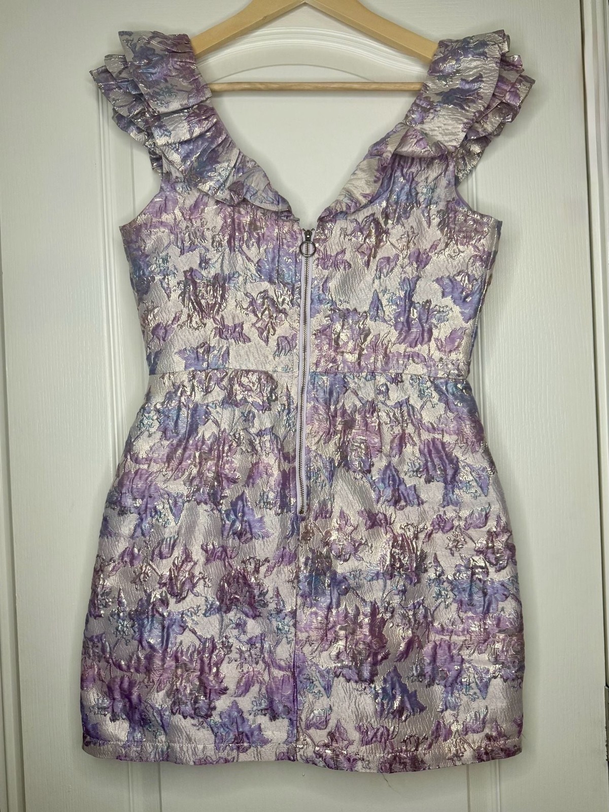 Buddy Love Winslet Ruffled Metallic Floral Mini Dress