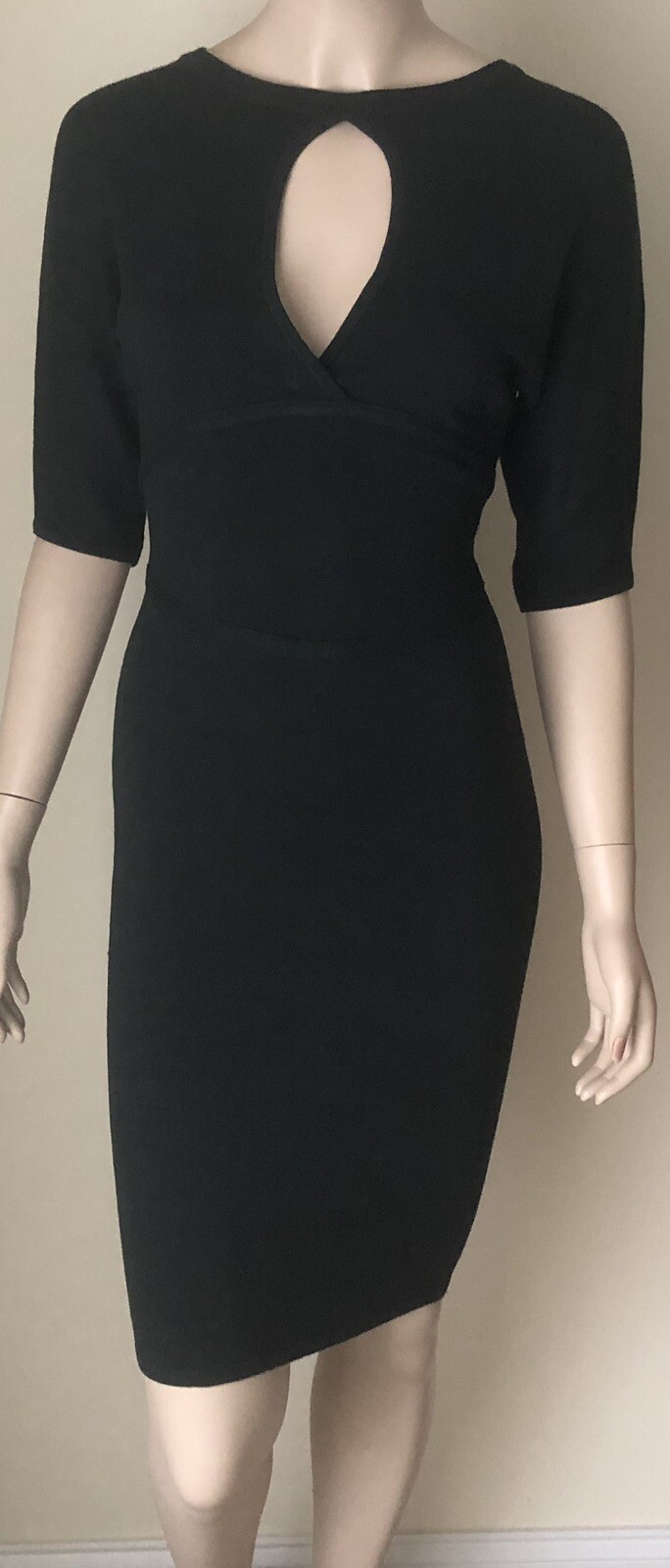 BEBE Half Sleeve Bodycon Sweater Dress Sz S Keyhole Bodice Dark Green Near Black
