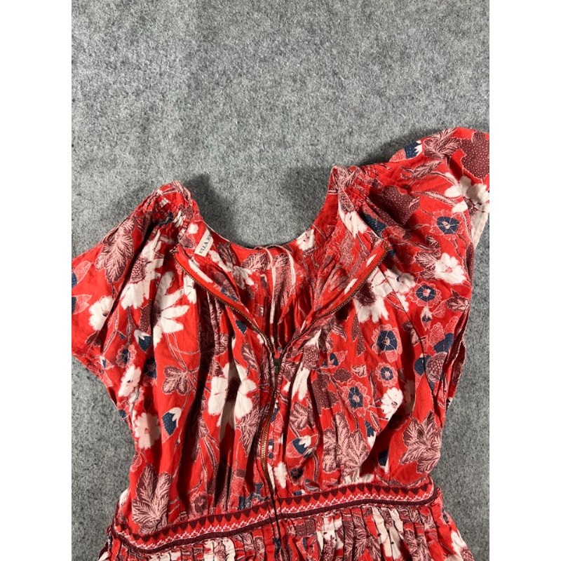 Ulla Johnson Floral Voile Lottie Smocked Dress Womens XS Red Boho Cottagecore