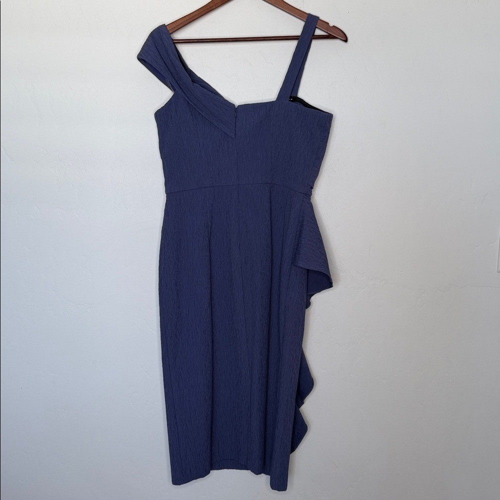JS Collections Aerith Asymmetrical One Shoulder Cocktail Dress Blue Midi Size 6