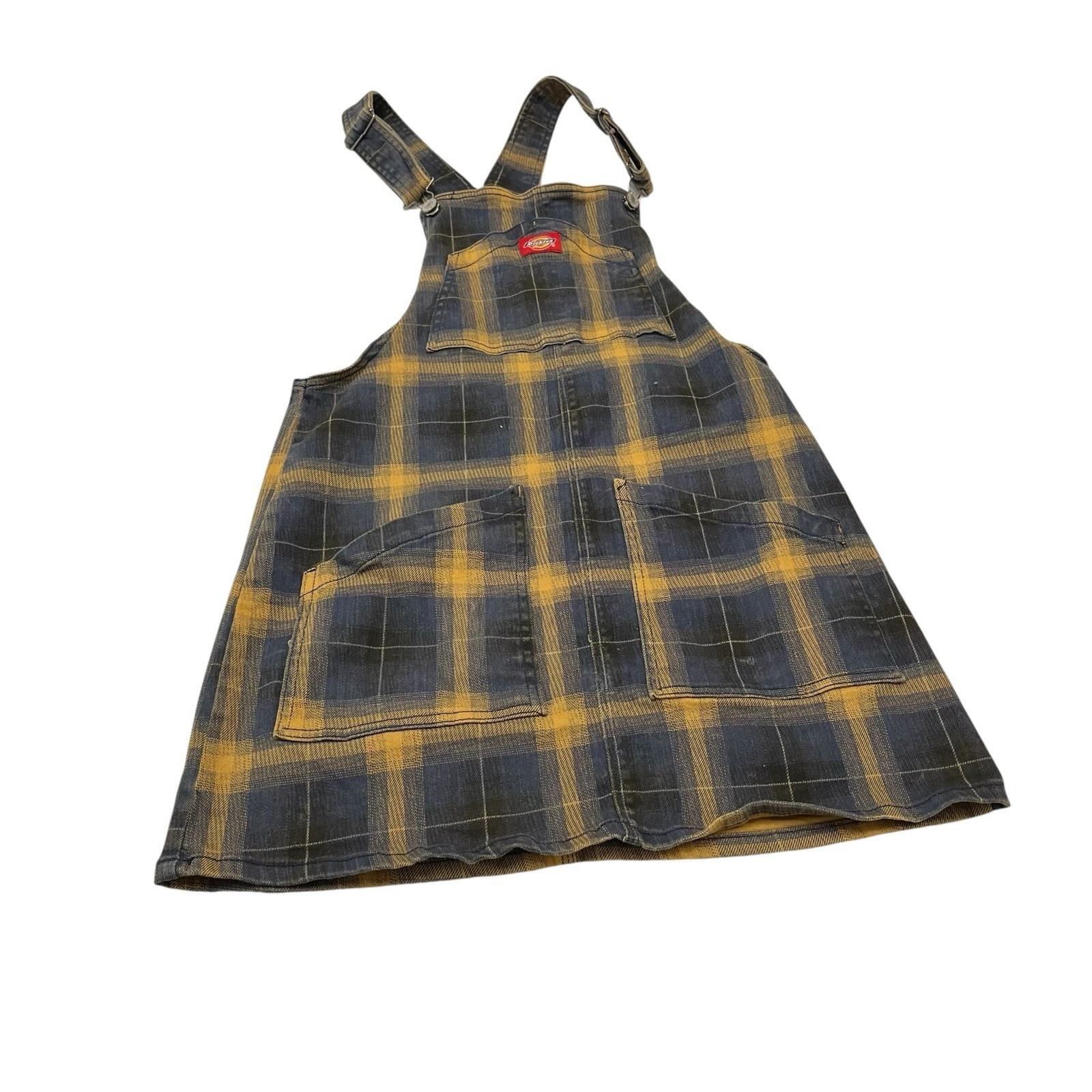 Dickies Overall Jumper Mini Dress Black Brown Tarten Plaid M Workwear Country
